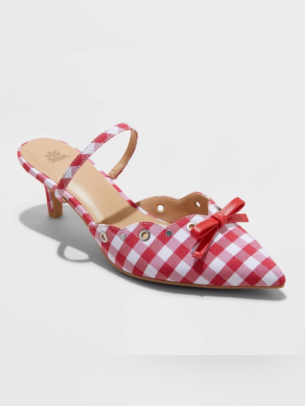 wild fable Red and White Gingham Slingback kitten heal with Bow
